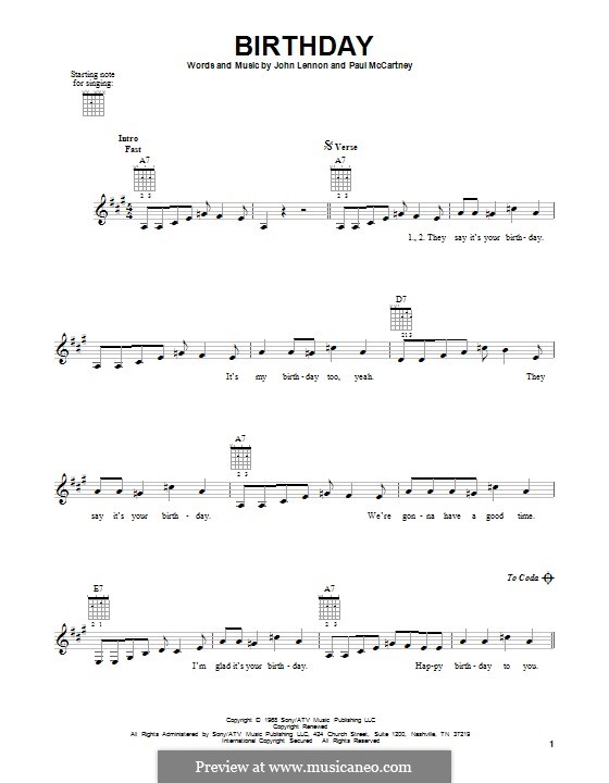 Birthday (The Beatles): For guitar with tab by John Lennon, Paul McCartney