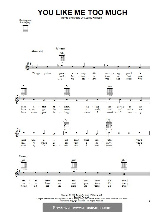 You Like Me Too Much (The Beatles): For guitar with tab by George Harrison