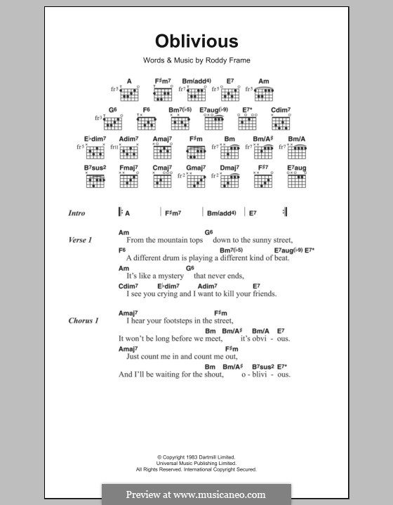 Oblivious (Aztec Camera): Lyrics and chords by Roddy Frame
