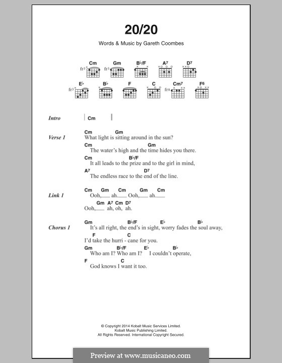 20/20: Lyrics and chords by Gareth Coombes