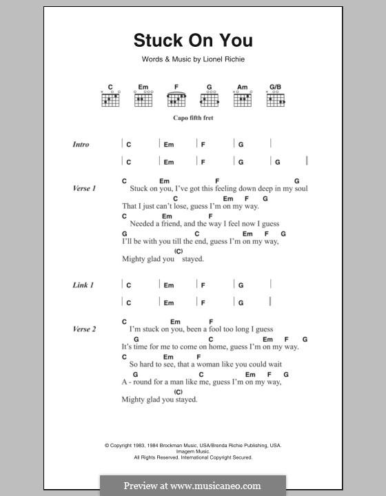 Stuck on You: Lyrics and chords by Lionel Richie