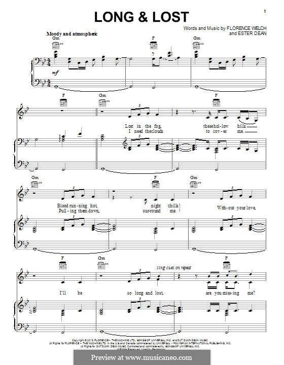Long & Lost (Florence and The Machine): For voice and piano (or guitar) by Esther Dean, Florence Welch
