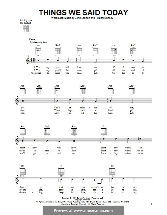 Things We Said Today (The Beatles): For guitar with tab by John Lennon, Paul McCartney