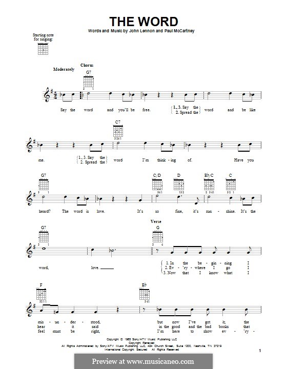 The Word (The Beatles): For guitar with tab by John Lennon, Paul McCartney