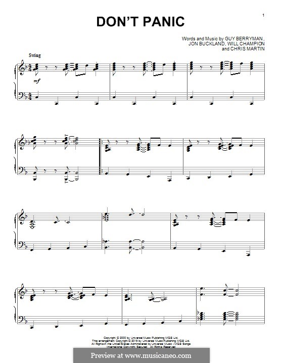 Don't Panic (Coldplay): For piano (jazz version) by Chris Martin, Guy Berryman, Jonny Buckland, Will Champion