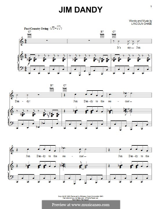 Jim Dandy (Black Oak Arkansas): For voice and piano (or guitar) by Lincoln Chase