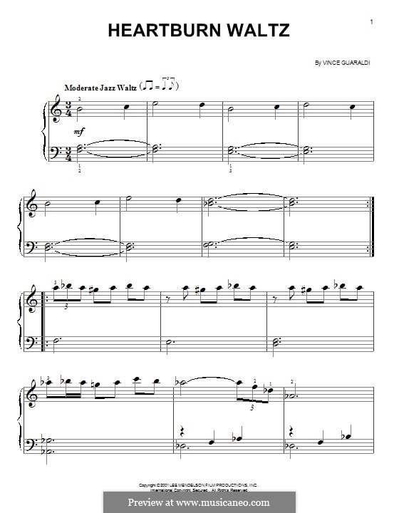 Heartburn Waltz: For piano by Vince Guaraldi