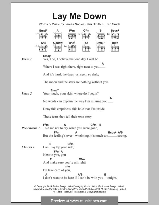 Lay Me Down: Lyrics and chords by Sam Smith, James Napier, Elvin Smith