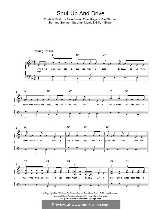 Shut Up and Drive (Rihanna): For piano by Bernard Sumner, Carl Sturken, Evan Rogers, Gillian Gilbert, Peter Hook, Stephen Morris
