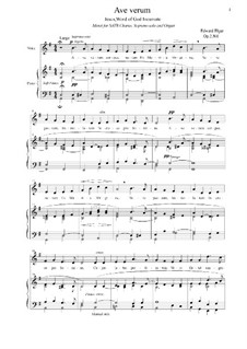 Three Motets, Op.2: No.1 Ave verum corpus, for voice and piano by Edward Elgar