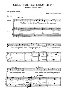 Que l'heure est donc brève: For medium voice and piano by Jules Massenet