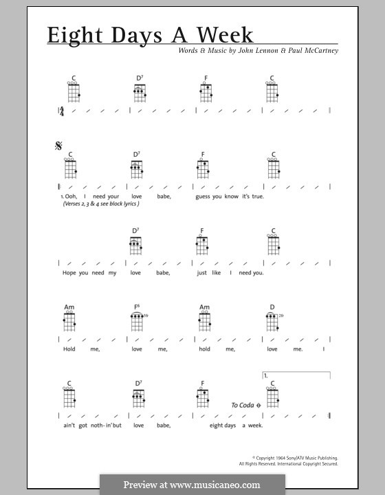 Eight Days a Week (The Beatles): For ukulele by John Lennon, Paul McCartney