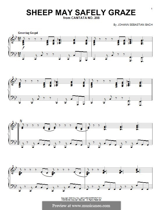 Sheep May Safely Graze (Printable Scores): For piano (jazz version) by Johann Sebastian Bach