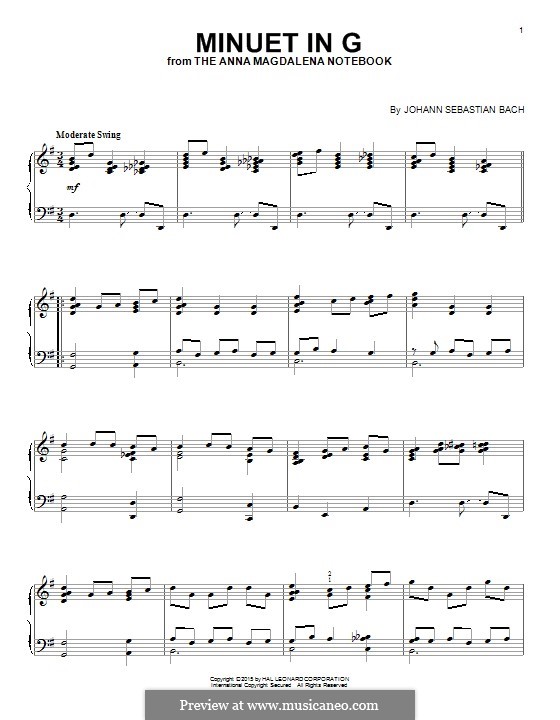 No.4 Minuet in G Major, for Piano, BWV Anh.114: For a single performer by Johann Sebastian Bach