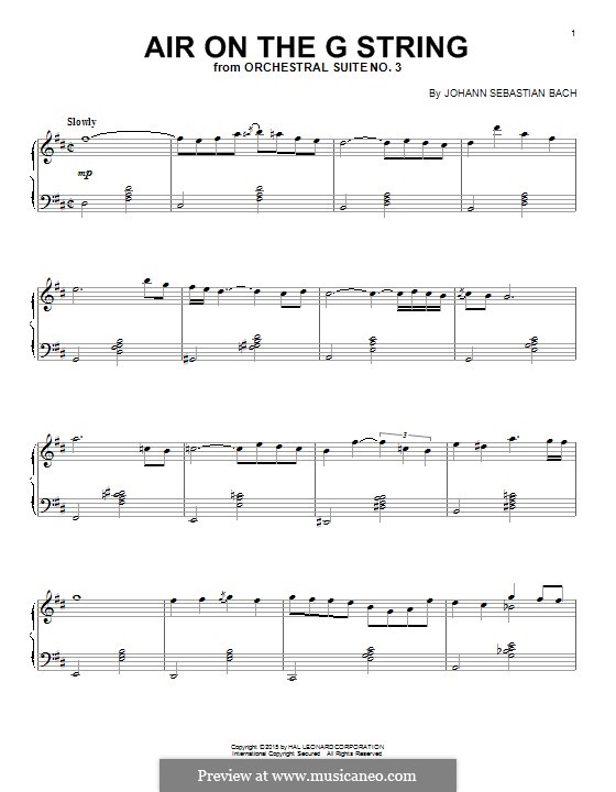 Aria (Printable Scores): Version for piano by Johann Sebastian Bach