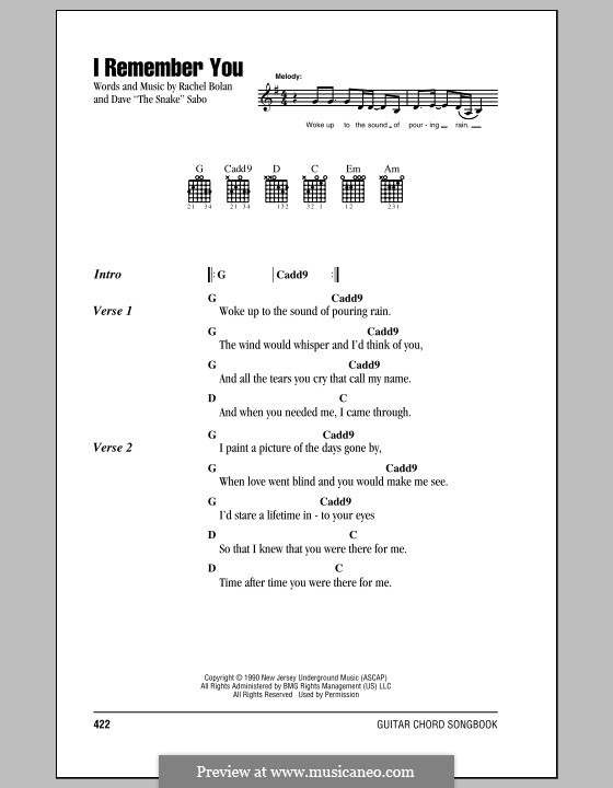 I Remember You (Skid Row): Lyrics and chords by The Snake, Rachel Bolan