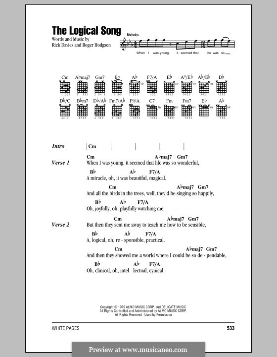 The Logical Song (Supertramp): Lyrics and chords by Rick Davies, Roger Hodgson