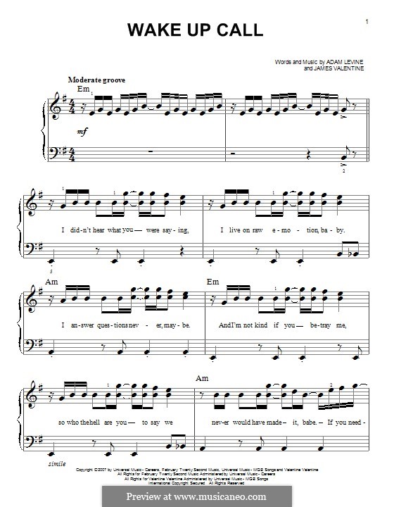 Wake Up Call (Maroon 5): For piano by Adam Levine, James Valentine