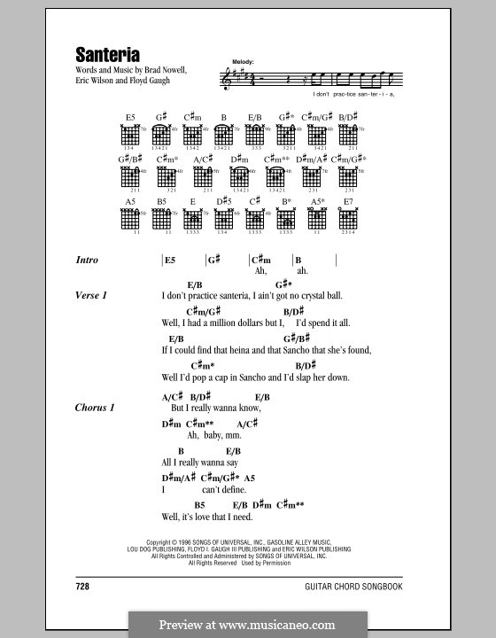 Santeria (Sublime): Lyrics and chords by Brad Nowell, Eric Wilson, Floyd Gaugh