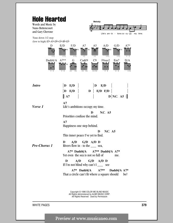 Hole Hearted (Extreme): Lyrics and chords by Gary Cherone, Nuno Bettencourt