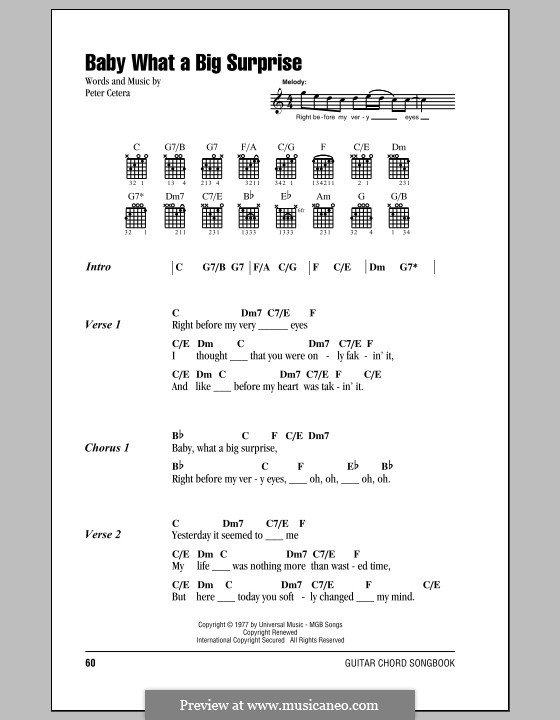 Baby What a Big Surprise (Chicago): Lyrics and chords by Peter Cetera