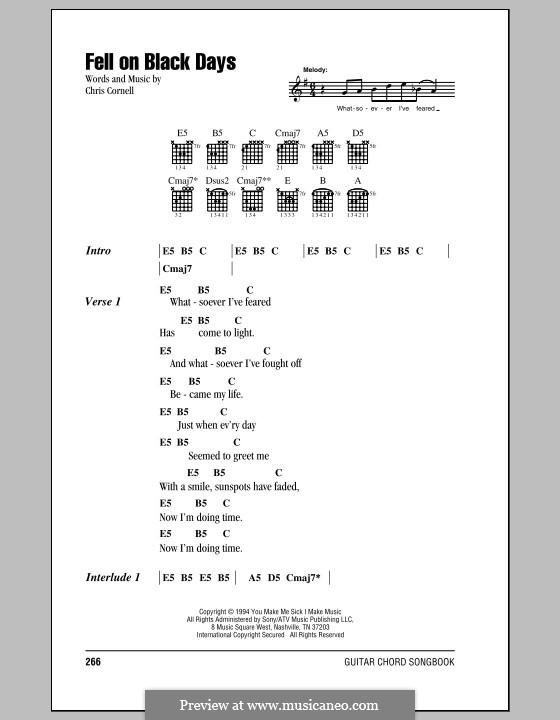 Fell on Black Days (Soundgarden): Lyrics and chords by Chris Cornell