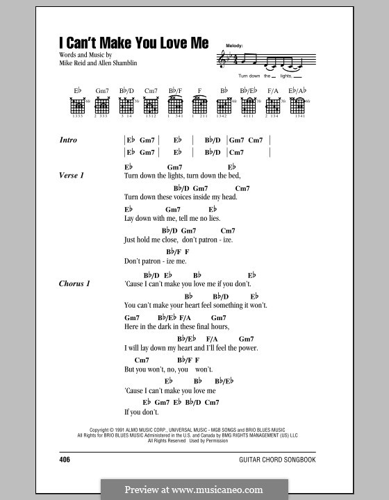 I Can't Make You Love Me (Bonnie Raitt): Lyrics and chords by Allen Shamblin, Mike Reid