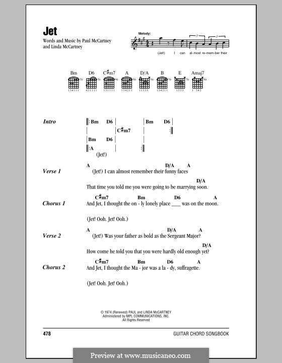 Jet (Wings): Lyrics and chords by Linda McCartney, Paul McCartney