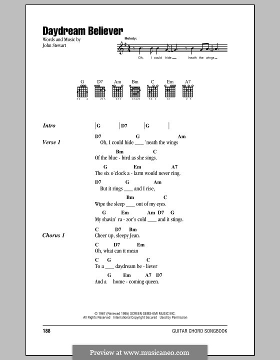 Daydream Believer (The Monkees): Lyrics and chords by John Stewart