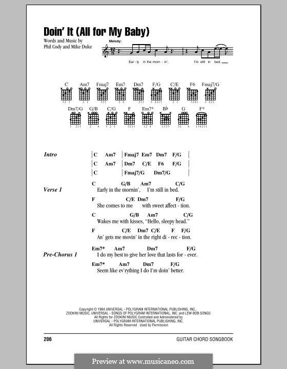 Doin' It (All for My Baby): Lyrics and chords by Philip Cody, Mike Duke