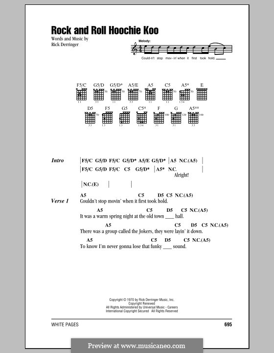 Rock and Roll Hoochie Koo: Lyrics and chords by Rick Derringer