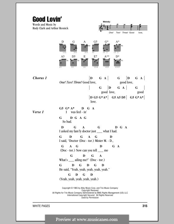 Good Lovin' (The Young Rascals): Lyrics and chords by Art Resnick, Rudy Clark