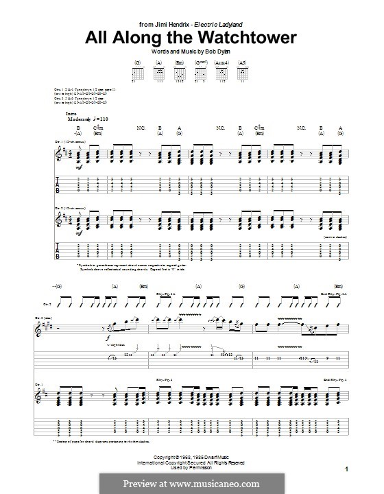 All Along the Watchtower: For guitar with tab by Bob Dylan