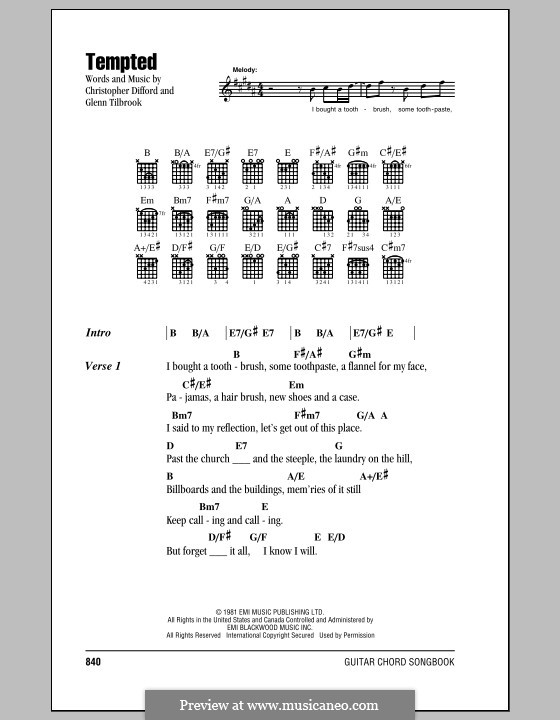 Tempted (Squeeze): Lyrics and chords by Christopher Difford, Glenn Tilbrook