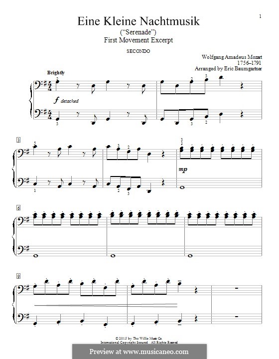 Allegro, for piano: Excerpt, for four hands by Wolfgang Amadeus Mozart