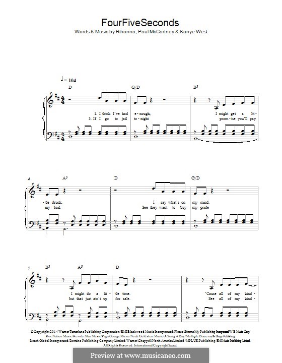 Four Five Seconds: For piano by Kanye West, Paul McCartney, Rihanna
