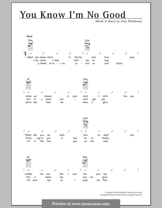 You Know I'm No Good: For ukulele by Amy Winehouse