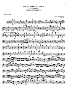 Symphony No.5 in D Major 'Reformation', Op.107: Violin I part by Felix Mendelssohn-Bartholdy