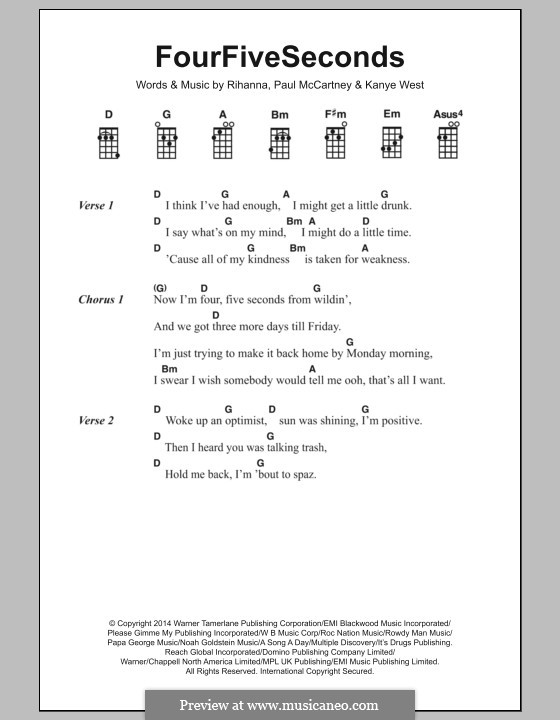 Four Five Seconds: Lyrics and chords by Kanye West, Paul McCartney, Rihanna