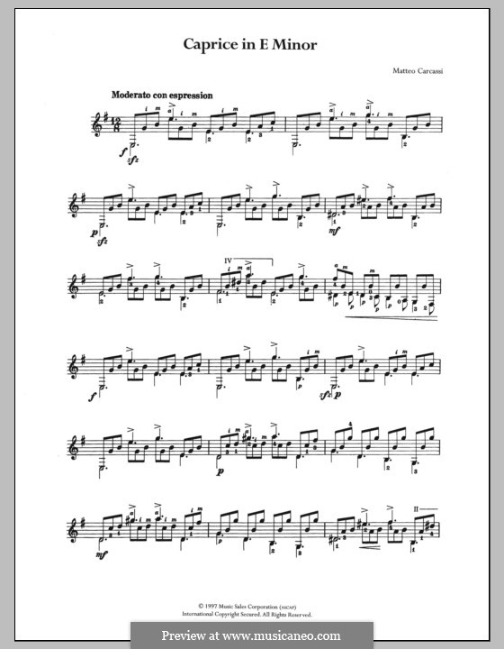 Caprice in E Minor by M. Carcassi sheet music on MusicaNeo