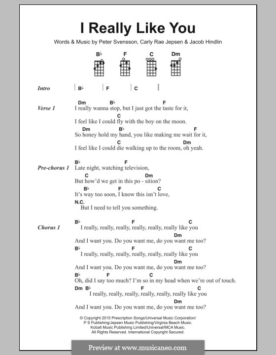 I Really Like You: Lyrics and chords by Jacob Kasher Hindlin, Peter Svensson, Carly Rae Jepsen