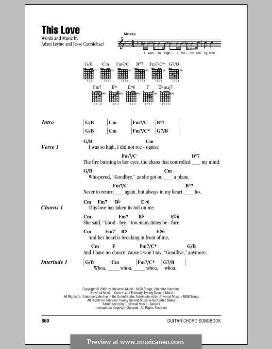 This Love (Maroon 5): Lyrics and chords by Adam Levine, Jesse Carmichael