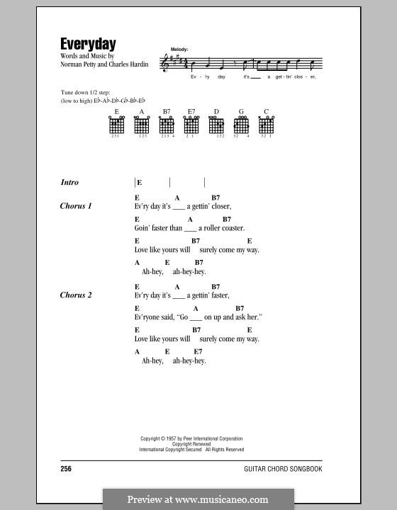 Everyday (Buddy Holly): Lyrics and chords by Charles Hardin, Norman Petty