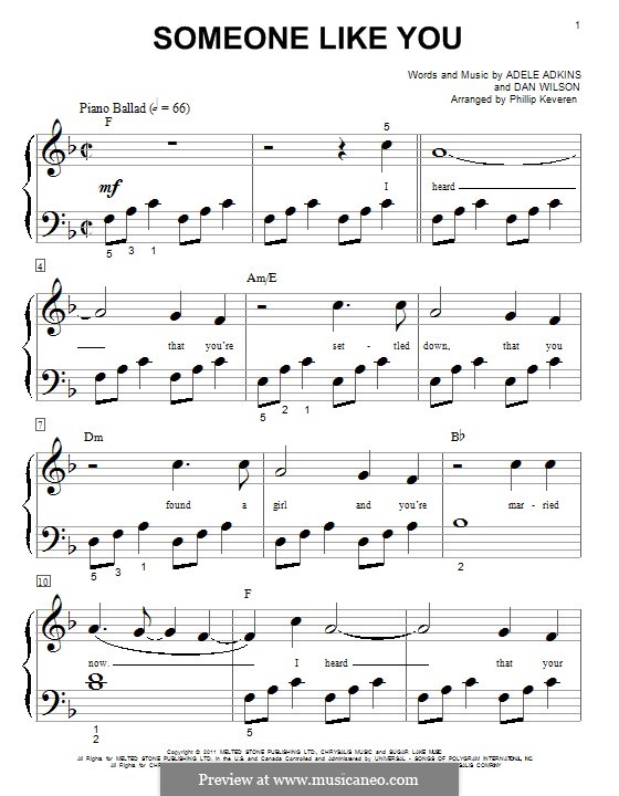 Someone Like You: For easy piano by Adele, Daniel Wilson