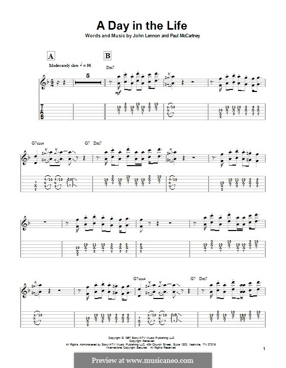 A Day in the Life (The Beatles): For guitar with tab by John Lennon, Paul McCartney