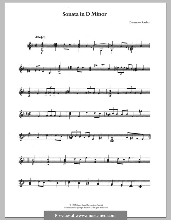 Sonata No.58 in D Minor, K.64 L.58 P.33: For guitar by Domenico Scarlatti