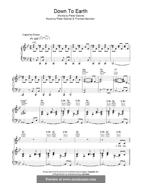 Down to Earth (from WALL•E) by P. Gabriel, T. Newman on MusicaNeo