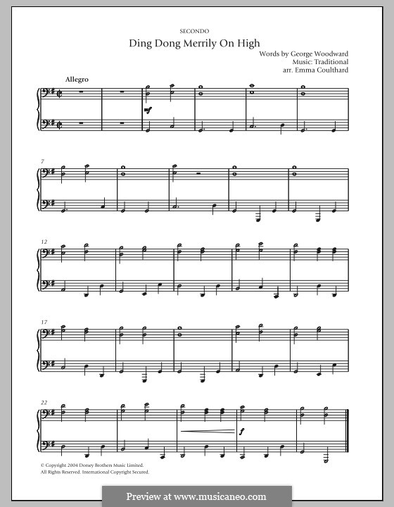 Ding Dong! Merrily on High (Printable Scores): For piano by folklore
