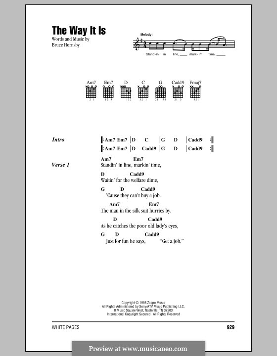 The Way It Is (Bruce Hornsby and The Range): Lyrics and chords by Bruce Hornsby