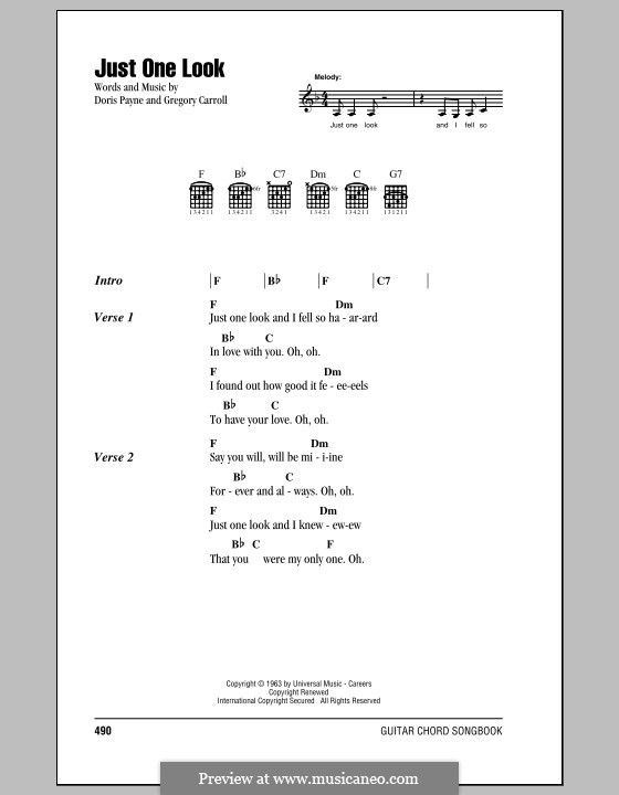 Just One Look (The Hollies): Lyrics and chords by Doris Payne, Gregory Carroll